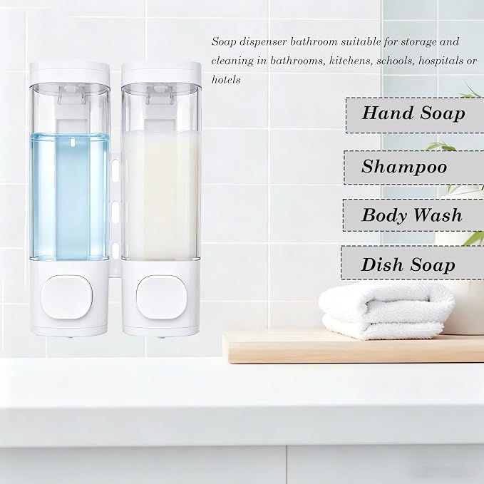 2-Chamber 10oz/300ML White Plastic Hand Wall Mounted Soap Dispensers | - Image 6