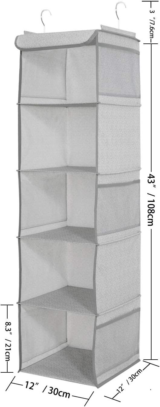 5 Shelves Hanging Closet Organizer, 2 Pack Hanging Storage - Image 2