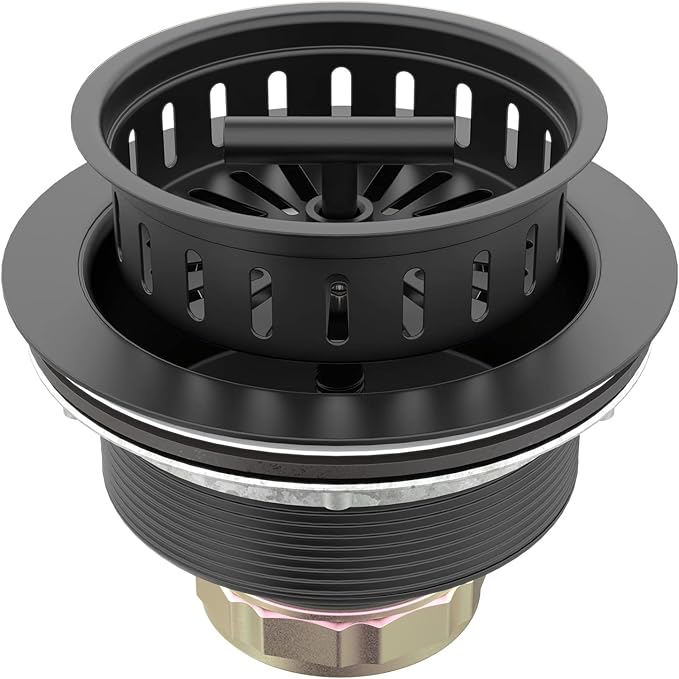 BOTEMY B9171 Black Kitchen Sink Drain Kit 3 1/2 Strainer With Stainless Steel Stopper Assembly Basket Fit Standard Drain Hole