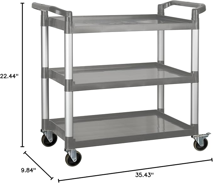 Winco Heavy-Duty Utility Cart, 3 Shelf, 400 Lb Capacity, Gray