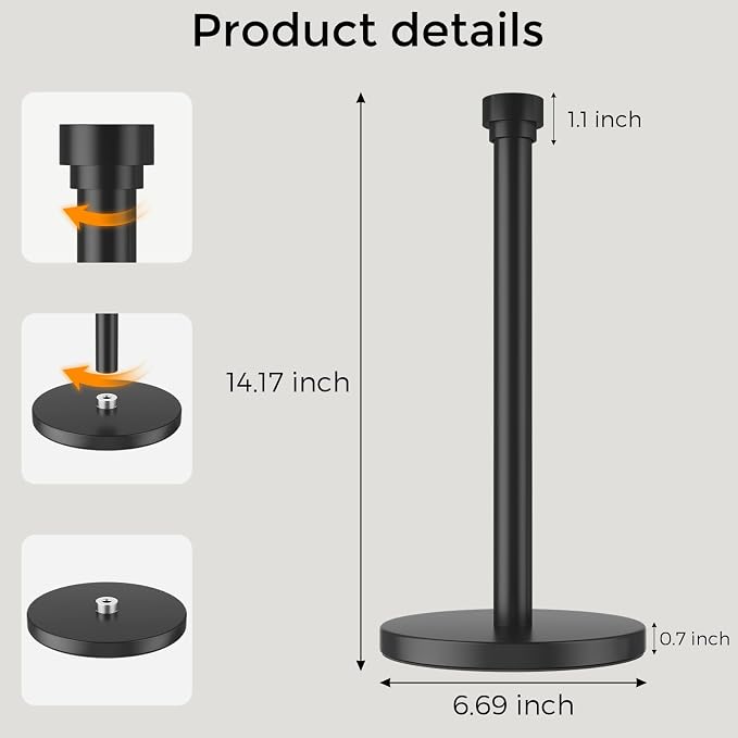 Black Paper Towel Holder Countertop, Freestanding Paper Towel Stand - Image 8