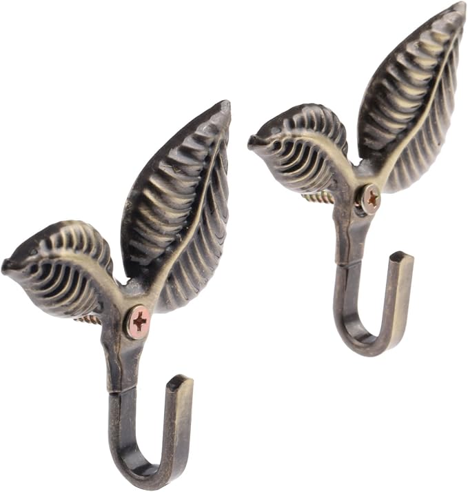 Curtain Tiebacks Small Lightweight Hooks, Vintage Bronze Leaf Pattern, 4x2 Inch - Image 7