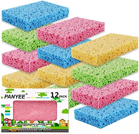 Compressed Cellulose Kitchen Sponges 12Pack，Non-Scratch Biodegradable Natural by PANYEE
