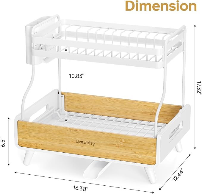 Urackify 2-Tier Stainless Steel&Bamboo Dish Rack - Image 7