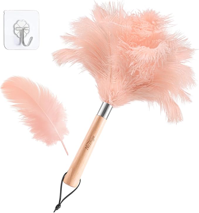 Pink Ostrich Feather Duster for Cleaning by Nicemiya