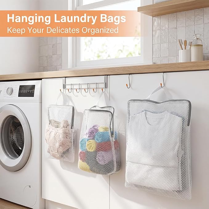 3Pcs Hanging Laundry Bags with S Hooks, 3 Different Size, Mesh Laundry Bags - Image 3
