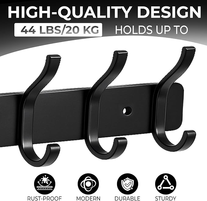 Wall Mount Coat Rack 1 Pack, Smooth Hook Edges, Screw Installation, Double - Image 3