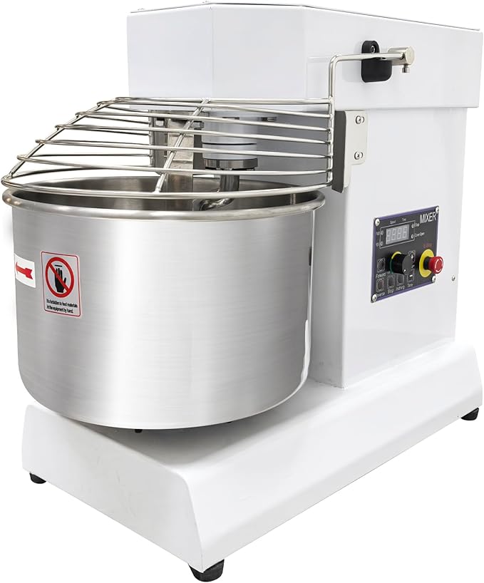 TECHTONGDA Commercial Sprial Dough Mixer with Double Action & Timer, 153-268 RPM Steplessly Variable Speed, 15L Stand Food Mixer, Dough Kneading Machine for Bakery, Pizzeria & Restaurant