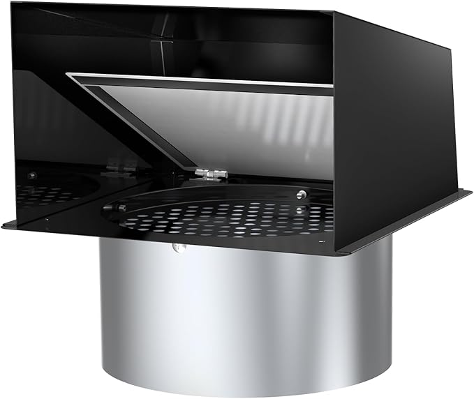 10 Inch Hooded Wall Vent, Dryer Wall Vent Cover Outside with Screen & Damper, Hooded Wall Exhaust Vent Cover, Outdoor Air Vent Cap for Range Hoods/Kitchen/Bathroom/Laundry/Basements/Garages, Black