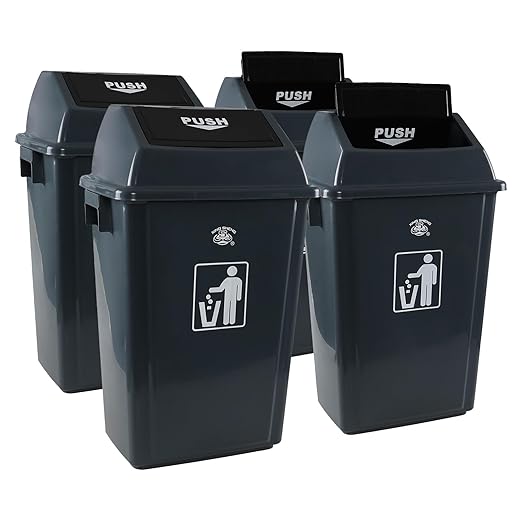 4 Pack 18 Gal Plastic Garage Can with Swing Lid, Heavy-Duty Recycle Bin, Trash Can/Waste Container for Backyard/Garage/Outdoor