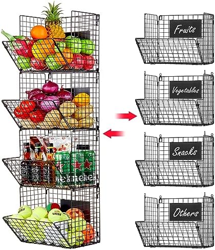 X-cosrack Metal Wire Basket Wall Mount, 4 Tier Extra Large Wall Storage Basket by X-cosrack