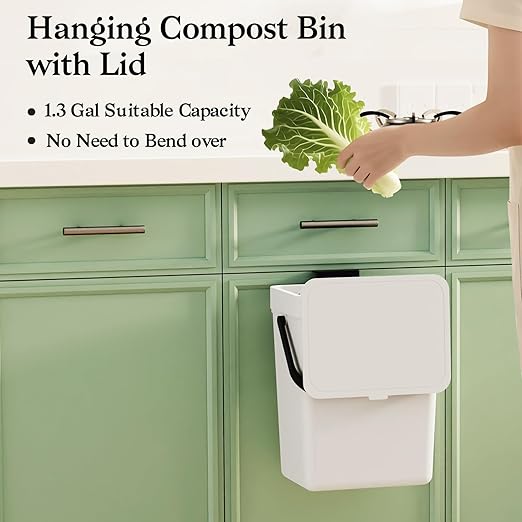 LALASTAR Small Trash Can with Lid, Kitchen Compost Bin for Countertop or Under Sink, Plastic Hanging Waste Basket for RV/Office/Bedroom/Dorm, Mountable, 5L/1.3 Gal,Sliding Lid, White