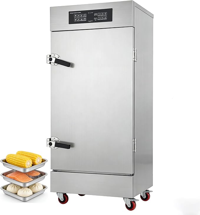 Commercial Electric Steaming Cabinet 8 Trays Intelligent Food Steamer Stainless Steel with Timer Appointment, Auto Water Refill, Anti-Dry for Restaurant/Canteen/Hotel Kitchen 220V 9KW 1PH