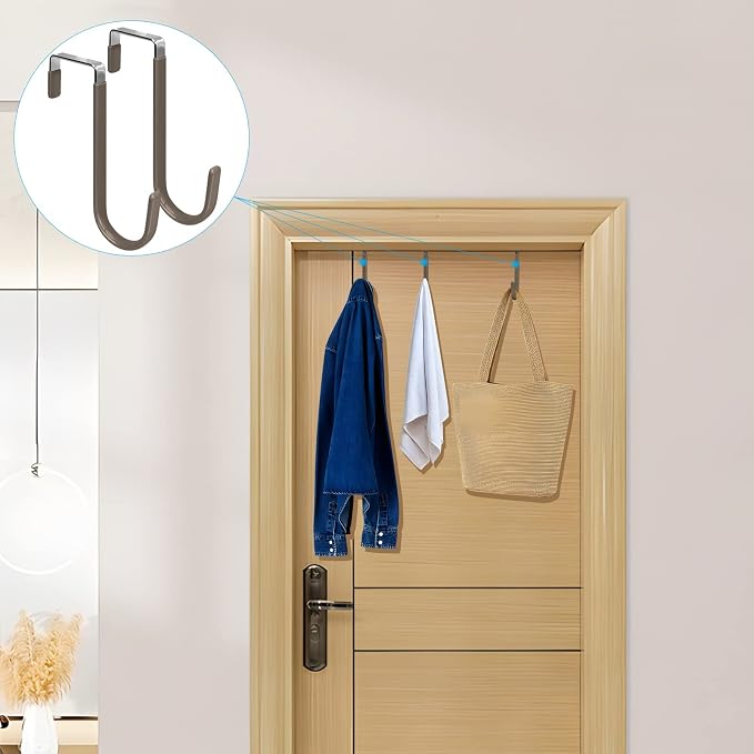FYY Over the Door Hooks, Single-Hanger 4 Pack, Fits Doors 1 3/8" Brown | Heavy - Image 6