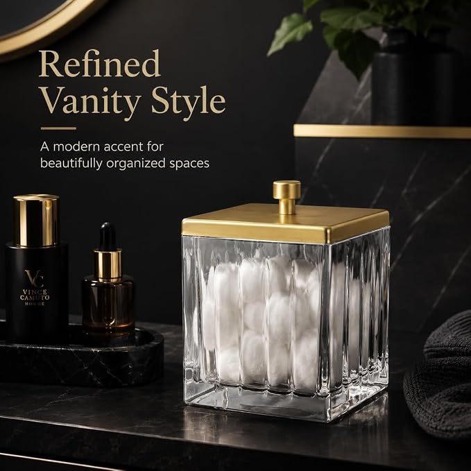 Vince Camuto Home Glass Cotton Jar Holder – Matte Gold Lid, Elegant Bathroom - Image 7
