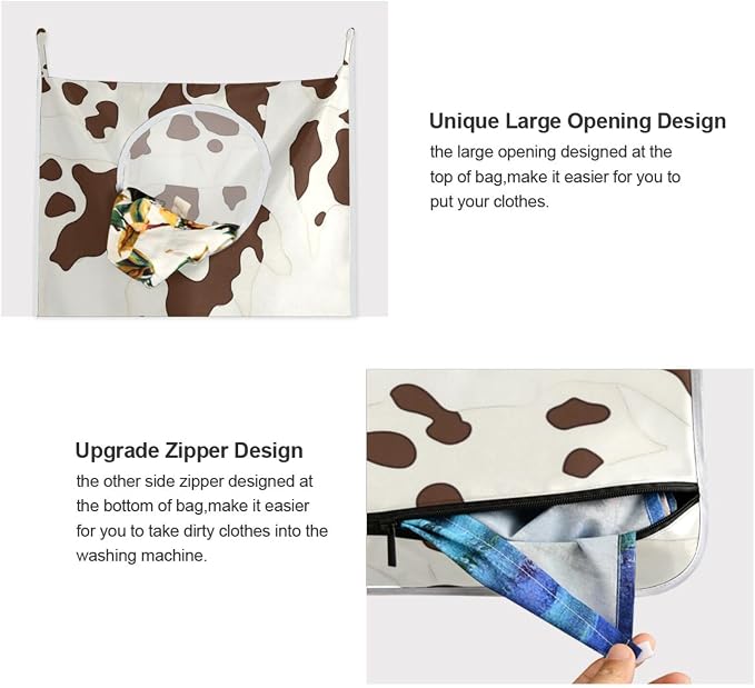 Hanging Laundry Hamper with Stainless Steel Hooks, Oxford Fabric Printing Door - Image 4
