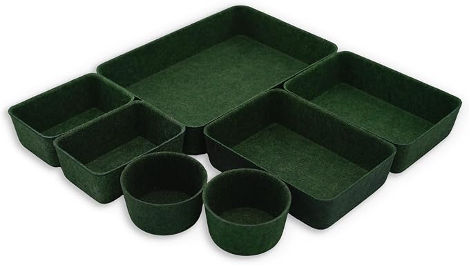 Welaxy Felt Desk Drawer Organizer Tray 7pc Storage Bin Minimal Forest Green - Image 7