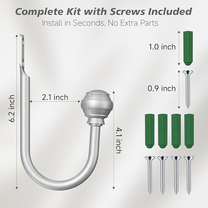 Hion Curtain Holdbacks Silver 4pcs, Curtain Tiebacks Wall Mounted Hooks | - Image 2