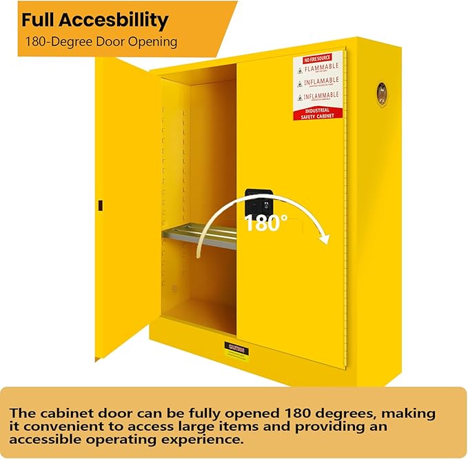 73" H × 49" D × 23" W Flammable Storage Cabinet, Fireproof Chemical Flammable Liquid Storage Cabinet, for Industrial and House, Yellow