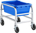 16"x26"x19" Mobile Aluminum Lug Rack with Blue Meat Lug Tote Box - NSF Heavy-Duty 1 Lug Capacity Food Storage Cart with 5" Swivel Casters, Freezer Safe, Commercial Cart for Seafood, Ingredients
