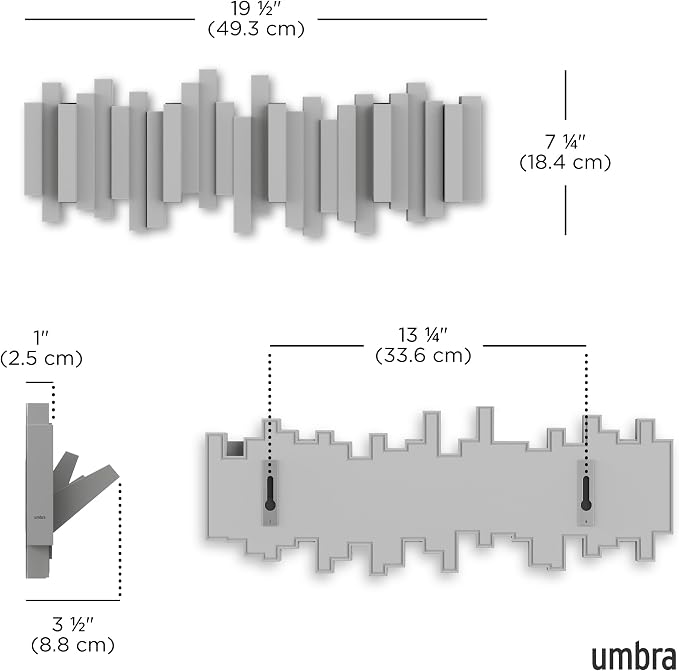 Umbra Sticks Wall Mount Coat Rack, 5 Hook Retractable Pegs, sculptural modern - Image 3