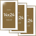 Homeforia 14x24 Picture Frame Bronze, High End Metal 14x24 Brass Poster Frames with Mat 11x22 Photo, 14 x 24 Frame Matted to 11 by 22 inch Print, 24by14 Thin Frames, Tempered Glass, Wall Kit, Set of 3