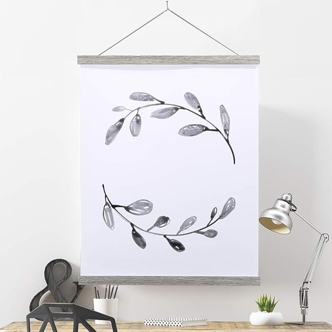 Magnetic Poster Hanger, 23x34 23x33 23x35 Poster Frame Wood Wooden Magnet Print Posters Dowel Scroll Hanger Hangers Hanging Kit for Walls Map Canvas Artwork (Grey, 23")