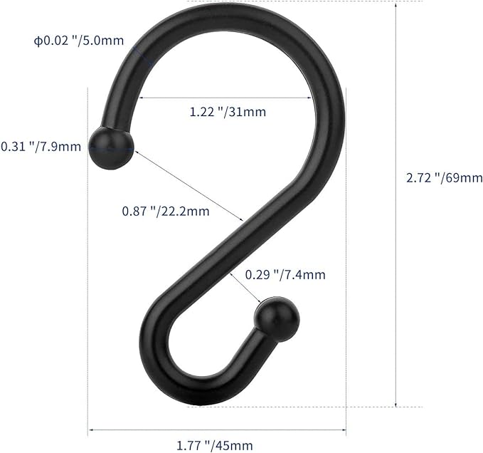 Metal Shower Curtain Hooks，Set of 12 Rings，Rust Resistant S Shaped Hooks Hangers - Image 5