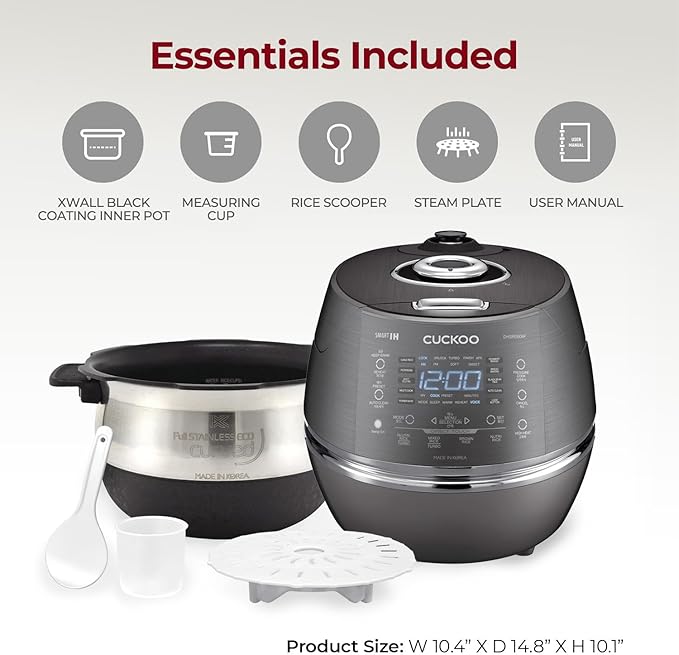 CUCKOO High Pressure Rice Cooker 6-Cup Uncooked / 12-Cup Cooked with Induction Heating Technology, Versatile Rice Maker with 21 Menu Options and Steam Plate, Voice Guide, Dark Gray (CRP-DHSR0609FD)