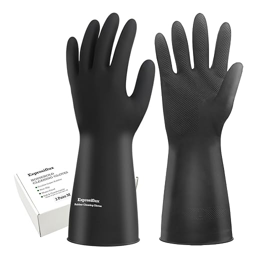 Heavy-Duty Thick Black Rubber Cleaning Gloves, 3 Pairs, M | Reusable & by Exprosiflux