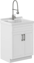 SIMPLIHOME Hennessy All-in-One 24 inch Wide Utility Sink and Laundry Cabinet in Pure White Finish, Transitional ABS Sink Cabinet for Laundry Rooms with High-Arch Chrome Faucet and Pull-Out Spray