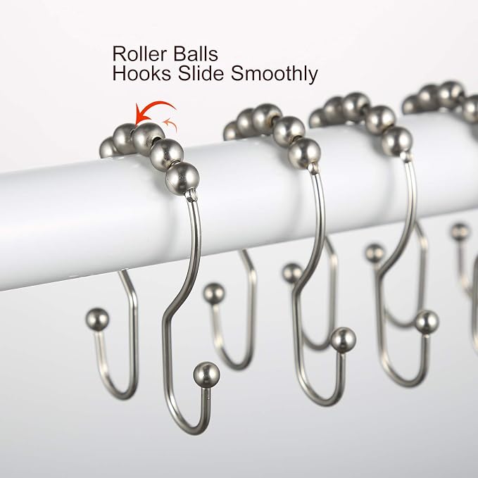 Shower Curtain Hooks, Stainless Steel Shower Curtain Hangers, Double Hook - Image 5