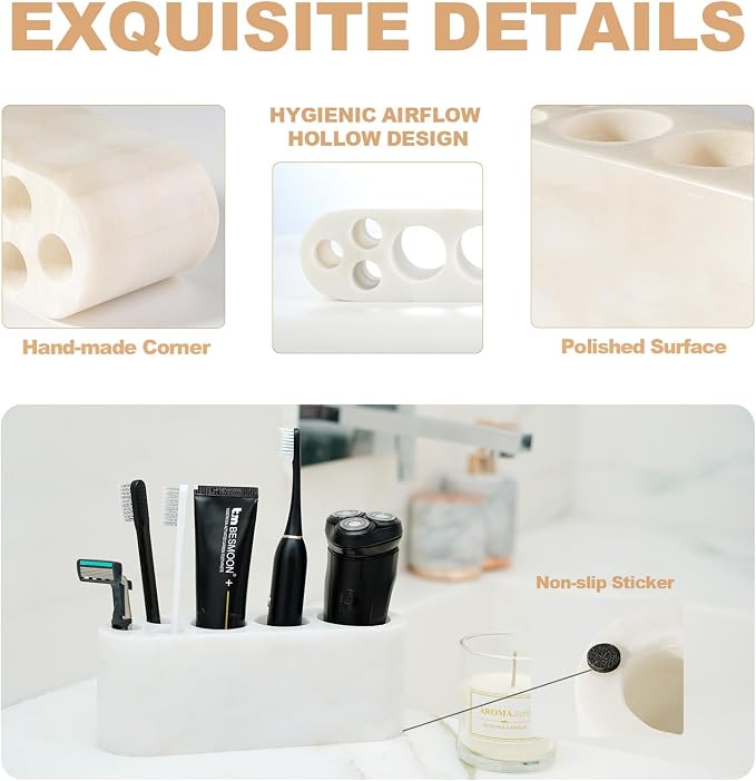 BCS Toothbrush Holder for Bathrooms, 6 Slots Marble Toothbrush and Toothpaste - Image 5