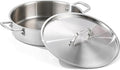 DELARLO Tri-Ply Stainless Steel 8 Quart Braiser Pan with Lid Induction Rondeau Pot With Lid 13inch Deep Frying Pan Large Saute Pan Heavy Duty Style Compatible With All Cooktops Up to 650℉
