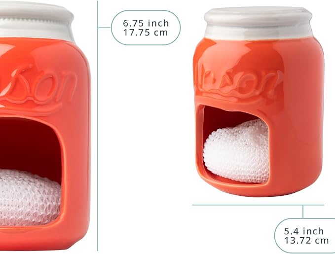 Comfify Coral Mason Jar Ceramic Sponge Holder – Farmhouse Sink Caddy - Image 3
