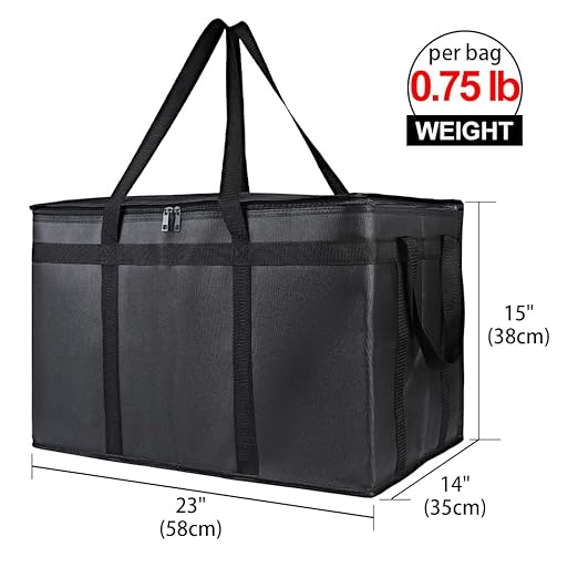 Bodaon 4-Pack Insulated Food Delivery Bag, XXX-Large Meal Grocery Tote Insulation Bag for Hot and cold Food, Commercial, Large Capacity Reusable Warming Bag, Black