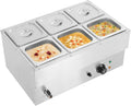 Commercial Food Warmer Stainless Steel Bain Marie Buffet Food Warmer Steam Table Electric Countertop Steam Table Container with 86-185°F Temp Control for Catering Restaurants (6 Pans)