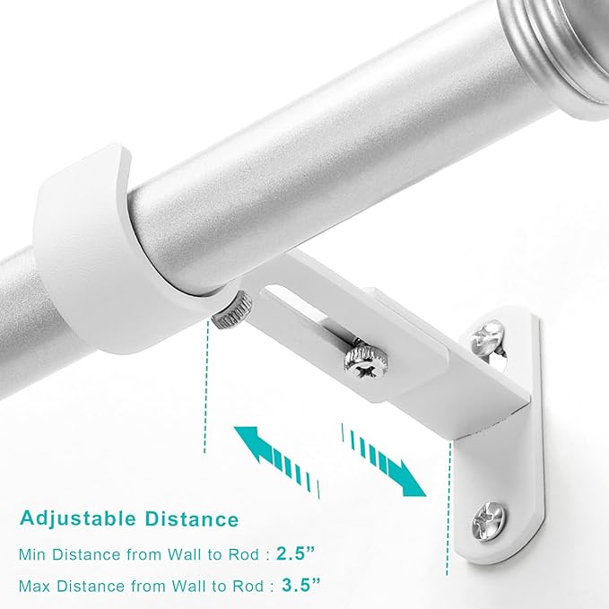 Adjustable Curtain Rod Brackets, Metal Window Drapery Rod Hanger Holders Hooks - Image 2