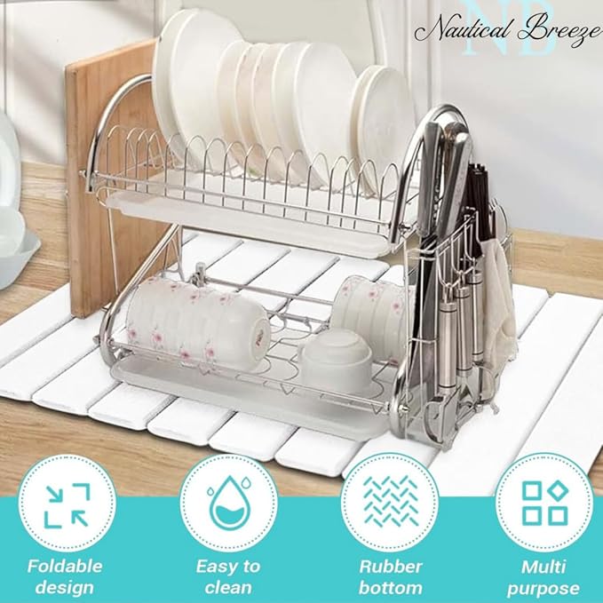 Roll-Up Stone Mat - Premium Diatomaceous Earth Dish Drying Rack, Water Absorbent Roll-Out Dish Drying Mat for Kitchen Countertops, Eco-Friendly, Quick-Dry Surface White