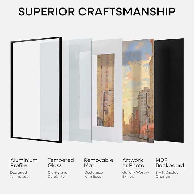 Homeforia 13.5x40 Panoramic Frame Black, High End Metal 13.5x40 Picture Frames with Mat 10x30 Photo, 13.5 x 40 Poster Frame Matted to 10 by 30 Print, 40x13.5 Frames, Tempered Glass, Wall Kit, Set of 2