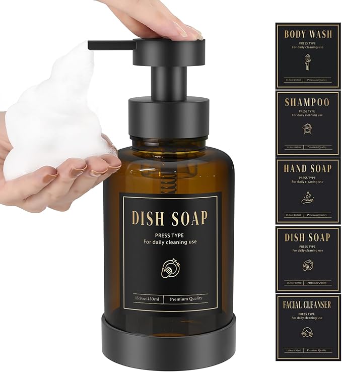 Luxspire Glass Foaming Soap Dispenser 15oz Hand Soap Bottle, 1 Pack | Anti-drip by Luxspire