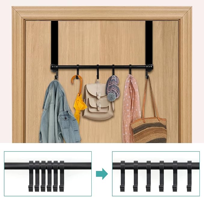 MGahyi Black Over The Door Hooks, Over The Door Towel Rack | 6 Sliding - Image 5