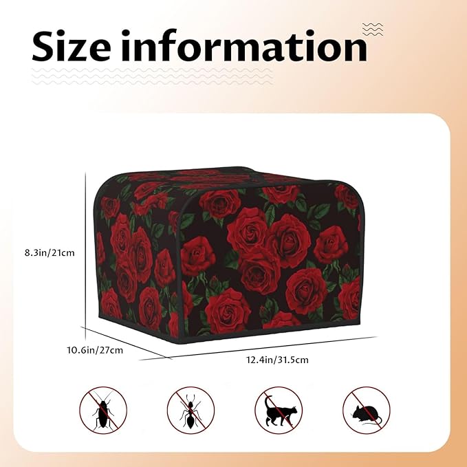 Red Black Rose Flower 4 Slice Toaster Cover, Waterproof Toaster Dust Cover Bread Maker Protective For Small Kitchen Appliance Dining Room Table Home Decor Gifts