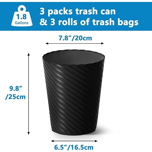 Lysam Bathroom Trash Can 3 Pack, 1.8 Gallon Small Trash Can - Image 3