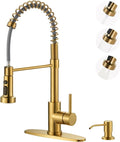Kitchen Sink Faucet with Soap Dispenser: Brushed Gold Kitchen Faucets with Pull by ARCORA