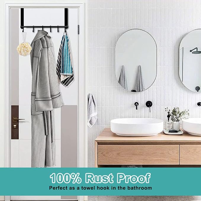 MGahyi Black Over The Door Hooks, Over The Door Towel Rack | 6 Sliding - Image 7