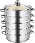 5-Tier Stainless Steel Steamer, 26cm Meat Vegetable Cooking Steam Pot, Large Capacity Household Cookware Pot for Steaming Corn, Dumplings, Buns, Fish