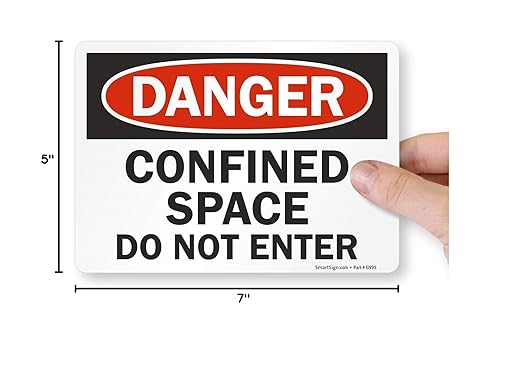 SmartSign (Pack of 4) 5 x7 inch “Danger - Confined Space, Do Not Enter” OSHA Sticker Labels, 5 mil Laminated Polyester with SuperStick Adhesive, Red, Black and White, Made in USA