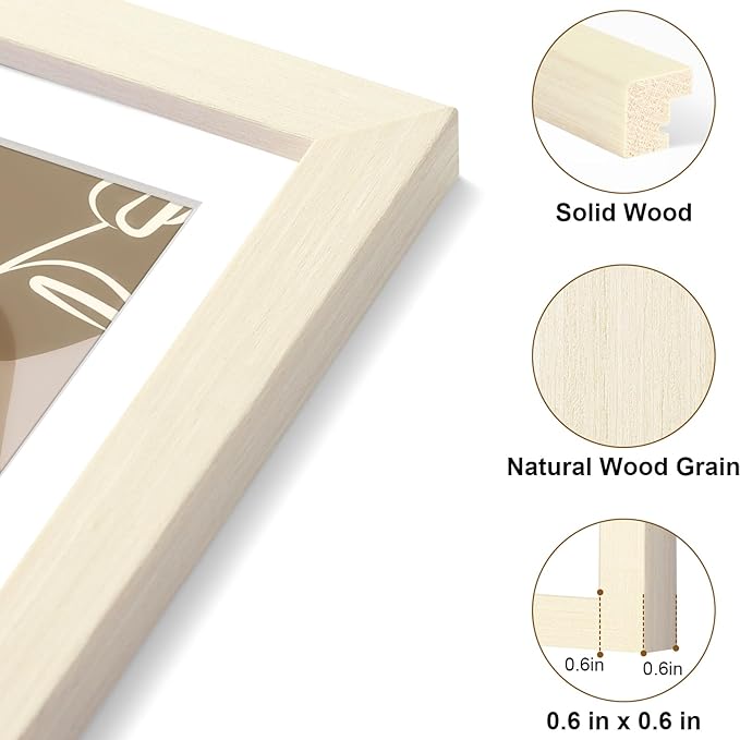 Vittanly 8.5x11 Picture Frame, Solid Wood Frame with Plexiglass, Includes 6x8 Mat, Wall Hanging or Tabletop for Photos, Home Decor, White, 1 Pack