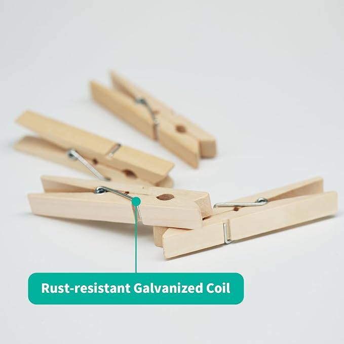 KTOJOY Wooden Clothes Pins, 50 Pack, 2.9 Inch, Large Natural Birchwood Rust - Image 3